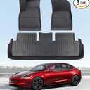2025 New Version Floor Mats for Tesla Model 3 Highland - Custom Fit All Weather TPE Front & Rear Row Mats, 3-Piece