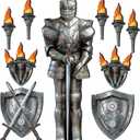 Honoson 10 Pcs Medieval Party Decorations 6 Feet Jointed Suit of Armor Knight Cut Out Castle Decorations Medieval Shield Photo Prop for Castle Renaissance Knight Party Wall Decor Supplies