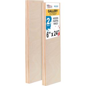 U.S. Art Supply 6" x 24" Unfinished Cradled Wood Panels for Painting, Gallery 1-1/2" Deep (2 Pack) - Artist Depth Wooden Wall Canvases - Mixed-Media Craft, Acrylic, Oil, Encaustic, Paint Pouring