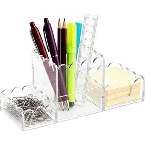YAGELI Clear Acrylic Desk Organizer Set of 3, Magnetic Modular Pen Holder with Sticky Notes & Paperclip Tray, Aesthetic Desk Accessories for Home Office & Minimalist Decor