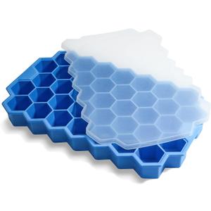 Ice Cube Trays for Freezer with Lid-37 Grid Silicone for Small Ice Cube Molds,Easy-Release Reusable in Organizer Bins or IceBucket for Cocktail bar or Iced Coffee Cup (1 Pack, Blue)