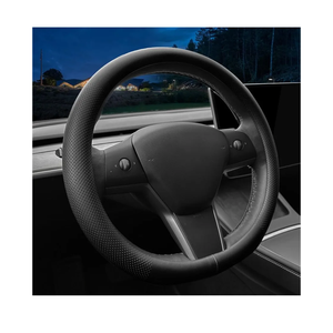 LKWLIKEI Nappa Leather Ultra-Thin Steering Wheel Cover, for Tesla Model 3/Y Steering Wheel Cover, Non-Slip Design and Interior Modification of car Accessories (Black)