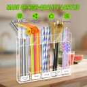 2 x Acrylic Straw Holder for Cabinet Door,Straw Holder Dispenser With 8pcs Double Sided Adhesive Tape,Cabinet Straw Holders Organizer for Counter,Straws Organizer Storage for Kitchen Cupboard(Transparent)