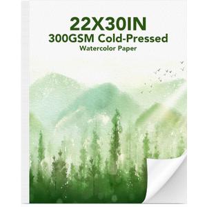 30-Sheet Watercolor Paper Pad 22 x 30 in, Cold Press, 300 GSM | Acid-Free Heavyweight Sheets, Textured Surface, Strong Absorbency, for Watercolor, Gouache, Acrylic, Charcoal