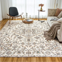 VKLIVING Machine Washable Vintage Design Area Rug 5'x7', Non Slip, Stain Resistant, Home Decor, Boho, (Beige)