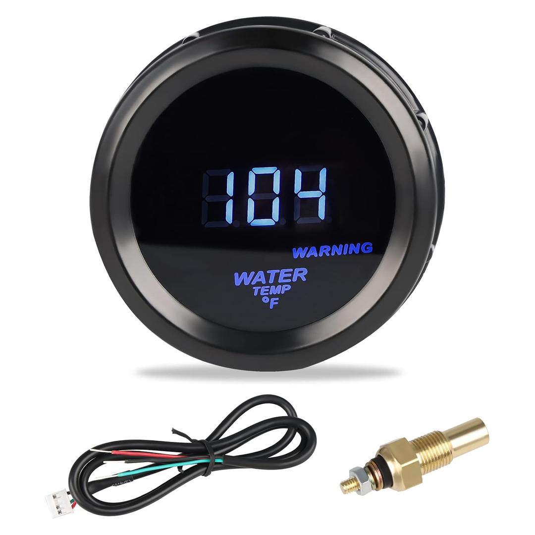 WATERWICH Water Temperature Gauge Water Temp Thermometer Meter Kit 104-302 DC12V 2inch 52mm with Sensor for Car Marine Truck Vehicle Automotive