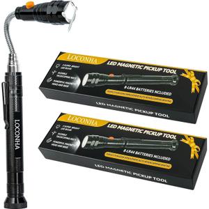 Magnetic Pickup Tool with LED Lights, Telescoping Magnet Flashlight, Cool Gadget Birthday Gifts Christmas Day Gifts for Men, Handyman, Husband, Boyfriend, Him, Father, Dad (2 Pack)
