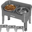 URPOWER 3-in-1 Elevated Dog Bowls - Mess Proof Double Deck 4 Height Adjustable Raised Stand with 2 Stainless Steel Food Bowls & Licking Plate for Small, Medium & Large Dogs