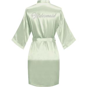 sunshinemall Women's Satin Kimono Robes with Rhinestones Bride Bridesmaid Short Getting Ready Wedding Dressing Gown