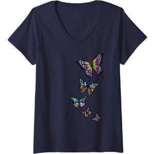 Womens Butterfly T shirt For Women, Cute, Colorful butterfly Shirts V-Neck T-Shirt (Small)