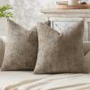 MIULEE 24x24 Inch Pack of 2 Khaki Euro Decorative Pillow Covers Soft Chenille Couch Throw Pillows Farmhouse Cushion Covers Home Decor for Bed Sofa Couch Bedroom Living Room