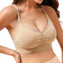 V Neck Seamless Bra Comfort Stretch Padded Bralette Wireless Sleep Bras for Women with Support Soft Removable Pads (X-Large, Nude)