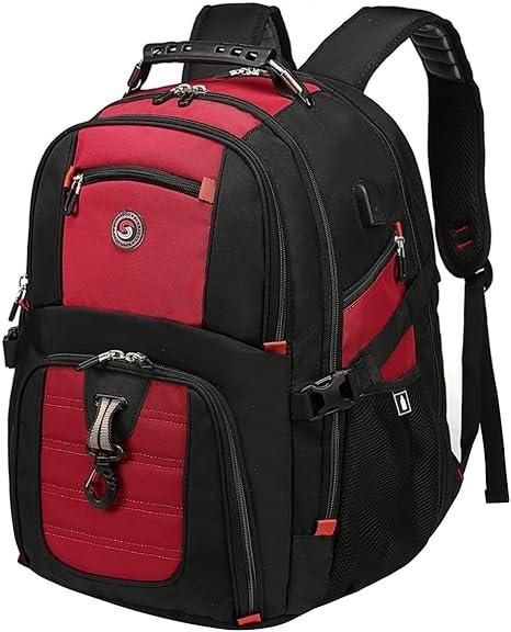 SHRRADOO Extra Large 50L Travel Laptop Backpack with USB Charging Port, College High School Backpack Airline Approved Business Work Bag Fit 17 Inch Laptops for Men Women red