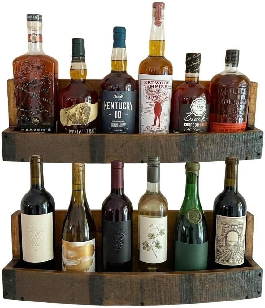 Liquor Bottle Display Shelf – Whiskey, Wine & Bourbon Bar Shelf, Set of 2