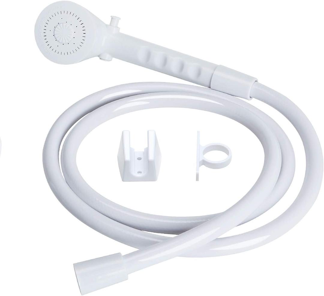 RV Shower Head with Hose - Non-Metallic Outdoor RV Shower Kits Replacement with Pause Function for RVs, Fifth Wheels, Motor Homes, Travel Trailers, Campers, Boats, White