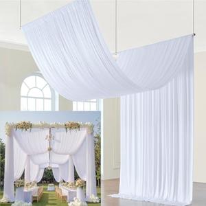 6Panels White Wedding Drapes for Ceiling, 5ftx30ft Wrinkle Free Tent Draping Curtains, Fabric Canopy for Ceremony Birthday Theme Parties With Rod Pocket