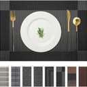 AHHFSMEI Placemats Set of 4 Washable Woven Vinyl Placemats for Dining Table Heat Resistant Non-Slip Stain Resistant Table Mats for Kitchen & Home Decor(Black Corner,4) (17.7X11.8 inches set of 4)