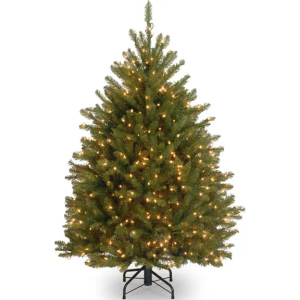 National Tree Company Pre-Lit Artificial Mini Christmas Tree, Green, Dunhill Fir, White Lights, Includes Stand, 4 Feet