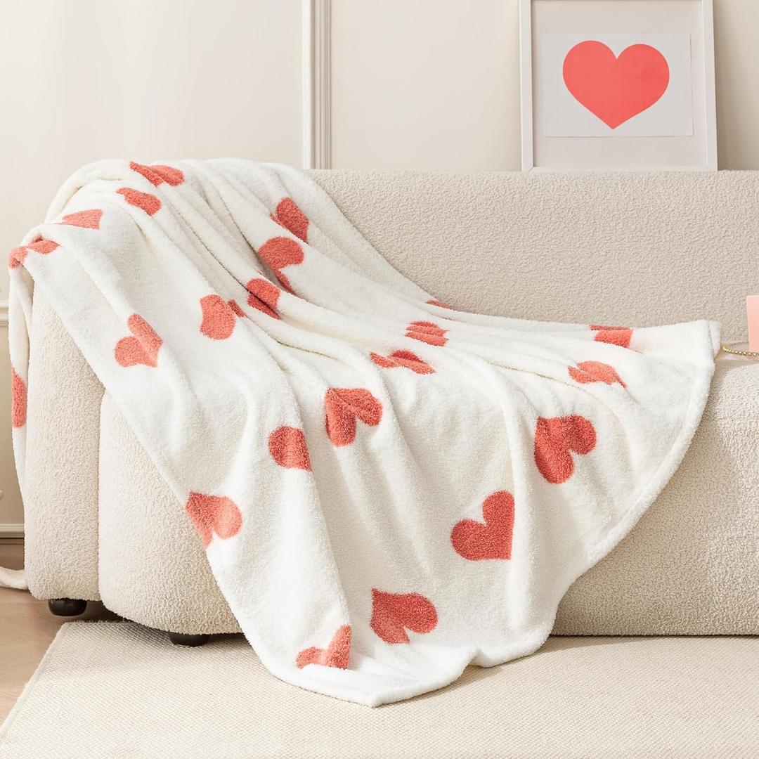 Amazon Basics Fleece Throw Blanket, Reversible Decorative Hearted Pattern for The Bed, Couch and Sofa, 60" W  80" L, Red Heart