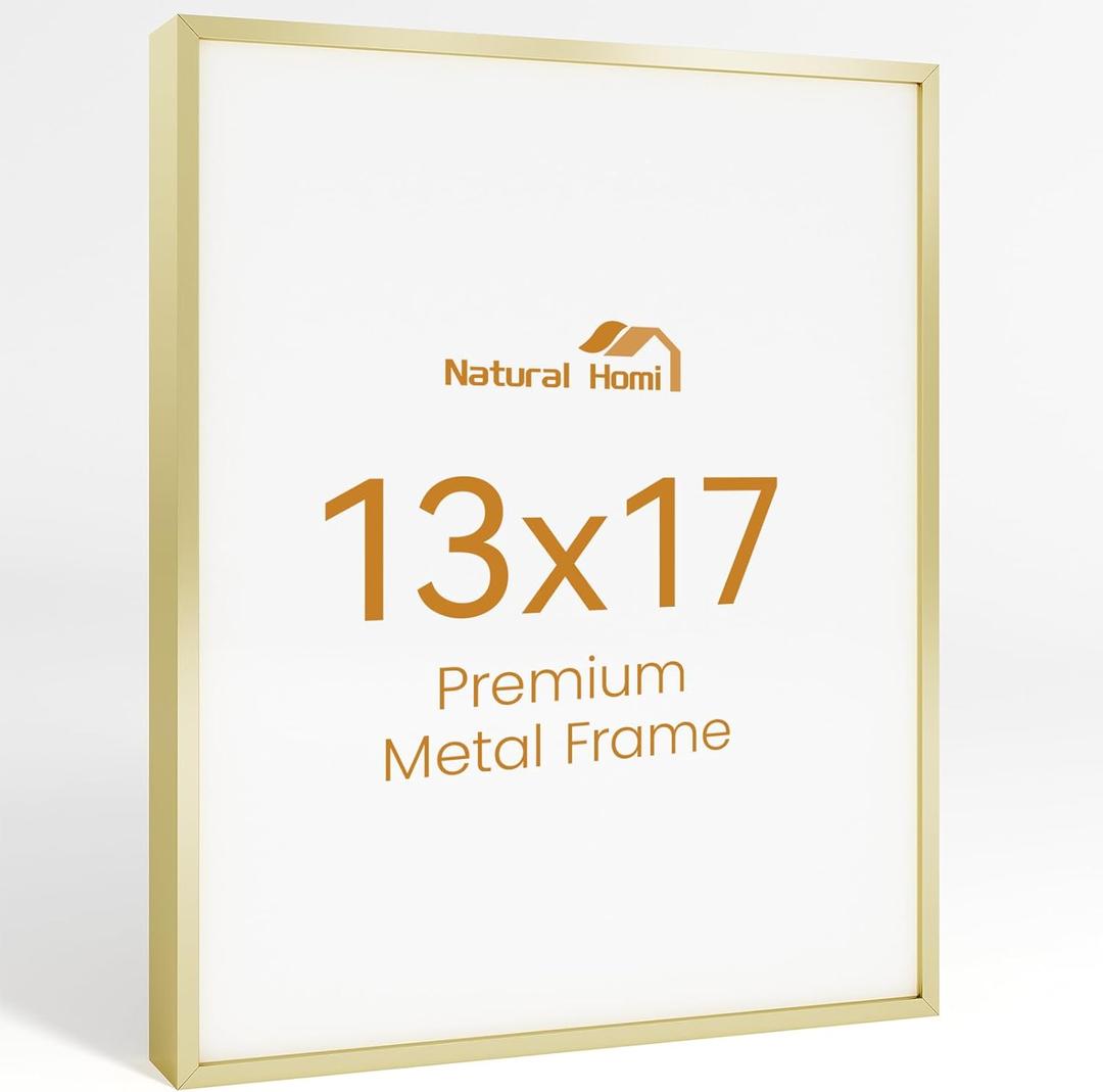 13x17 Aluminum Metal Picture Frame,Tempered Glass Gold Photo Frame 13x17 for Family Photo,Posters,Art,Document to Wall Mount Horizontally or Vertically