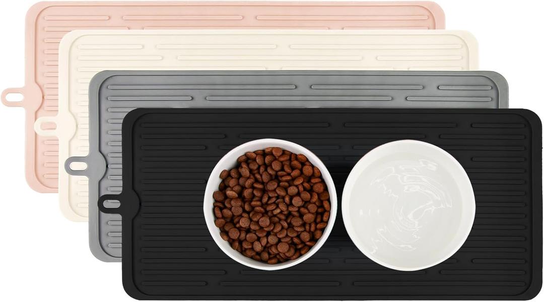 Waterproof Pet Placemat,Feeding Mats,Non Slipping Cat Food Mats,Cat Food Mats for Floor with Lip,Dog Food Mat-Beige (18.3" x 8")