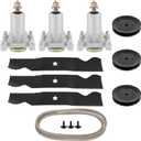 ACEBRI 54" Deck Rebuild Kit for Husqvarna YTH2454 LGT2654 LGT2554 Includes 3 Spindle 187292 3 Blades 187254 3 Pulleys 153535 1 Belt 21546382