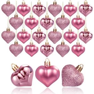 GuassLee Valentines Day Decorations Heart Ornaments - 36pcs Rose Gold Heart Shaped Baubles Tree Ornaments for Valentine's Day Wedding Anniversary Hanging Decorations