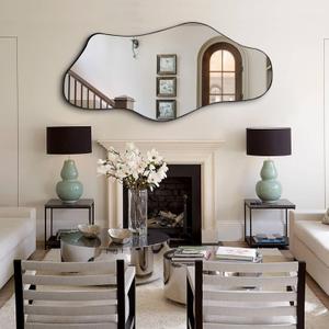 Large Irregular Mirror, 63"x29" Asymmetrical Mirror Full Length, Abstract Wall Mirrors for Dressing, Cloud Shaped Decorative Mirrors for Living Room Bathroom Bedroom Hallway Entryway (Black)