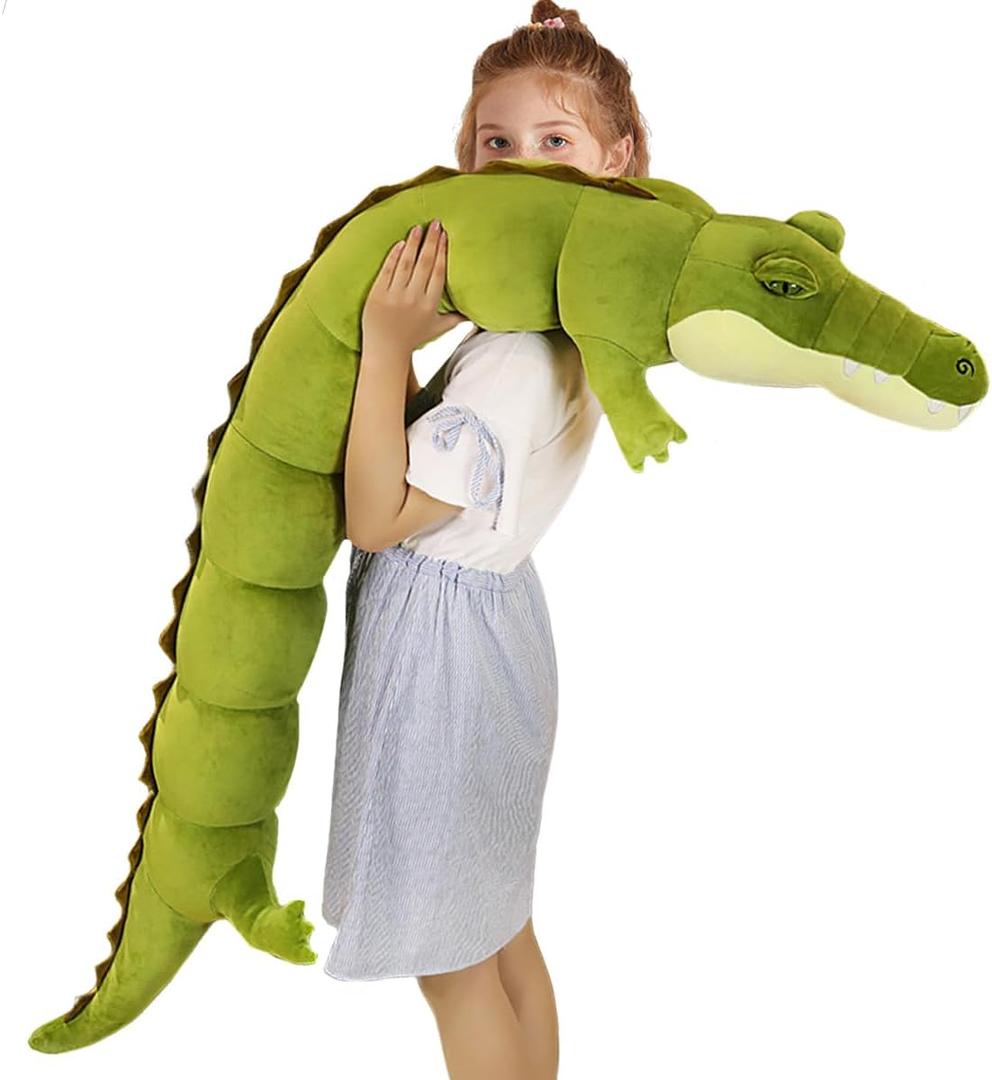 ELAINREN Large Realistic Crocodile Plush Giant Alligator Stuffed Animal Soft Green Crocodile Hugging Pillow Decor Gifts Xmas Birthday,47.2''