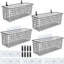 4 Set [Extra Large] Hanging Wall Mount Storage Baskets with Adhesive Hooks & Steel Hooks, Multiuse Sturdy Wire Metal Organizing Baskets for Home Kitchen Bathroom Pantry Utility Organizer, Black