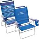 Tommy Bahama Set of 2 Highboy 4 Position Beach Chairs 15 Inch Seat Height with Cupholder, Side Storage Pouch and Mobile Phone Holder