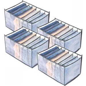TIGARI Wardrobe Clothes Organizer, Drawer Organizer for Clothing, Closet Organizers and Storage, Drawer Dividers for Clothes, Mesh Separation Box for Thin Jeans, Trousers, T-shirts, Skirts (Thin Jeans 7 Grids-4Pcs)