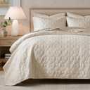 Madison Park Harper Quilt Set Velvet Casual Geometric Stitching Design All Season, Lightweight Coverlet, Cozy Bedding, Matching Shams, King/Cal King(104"x94"), Ivory 3 Piece