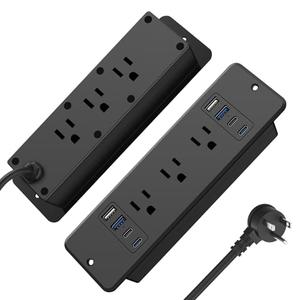 HHSOET 14 in 1 Fast Charging Recessed Power Strip, 20W Furniture Power Outlet, Flush Mount Surge Protection with 6 AC Plugs, 4 USB-A and 4 USB-C, 6ft Power Cord. (Black)