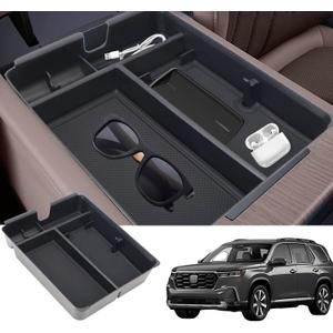 Center Console Organizer Tray Compatible with 2023-2025 Honda Pilot, 2024-2025 Ridgeline & Passport Armrest Storage Insert Tray & Interior Divider Accessories