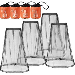 HESTYA 4 Pack Mosquito Bug Net Mesh for Head Mosquito Head Net Face Neck Fly Netting Hood from Insect Bugs Gnats for Outdoor (Black)