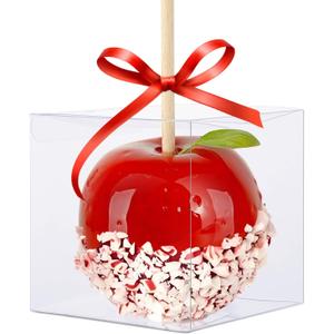 30 Pack Clear Candy Apple Boxes with Hole, 4"x 4"x 4" Transparent Favor Boxes, Food-Grade Treat Boxes for Cake Pops Caramel Apples Chocolates and Cookies Christmas