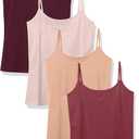 Amazon Essentials Women's Slim-Fit Camisole for Layering and Everyday Wear, Pack of 4 (Large, Camel/Dark Burgundy/Light Burgundy/Pale Mauve)