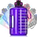 WEMEET Leakproof Water Bottle Motivational with Straw & Strap, BPA Free, 128 oz Gym Water Bottle with Time Marker, Water Jug for Outdoor Enthusiasts (Purple Blue)