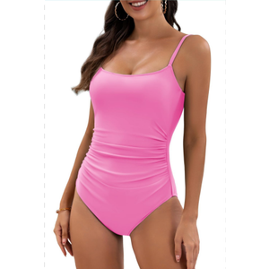 Eomenie Women's One Piece Swimsuits Tummy Control Ruched Bathing Suit 1 Piece Swimwear, Size Medium, Pink