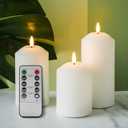 Eywamage White Flameless Pillar Candles with Remote, Cone Top Flickering Battery LED Wax Candles Set of 3