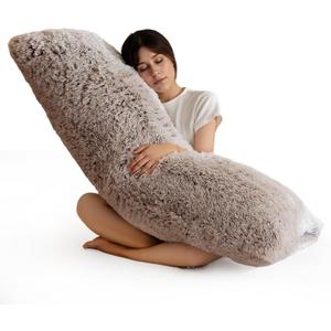 HIGOGOGO Body Pillow for Adults Extra Long Full Body Pillow with Removable Cover and Memory Foam Filling, for Side Sleepers and Pregnancy, Soft Support Pillow, Machine Washable (20x54 Inch) (Faux Fur-coffee)