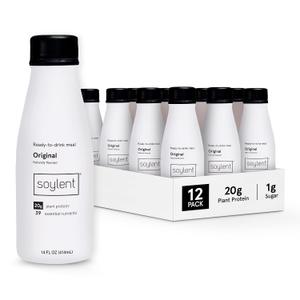 Soylent Original Meal Replacement Shake, Ready-to-Drink Plant Based Protein Drink, Contains 20g Complete Vegan Protein and 1g Sugar, 14oz, 12 Pack, BBD 08/17/2026