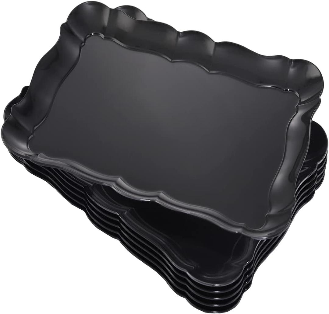 BBG 6 Pack Black Plastic Serving Trays, 15" x 10" Party Platters and Trays, Rectangle Black Plastic Serving Trays, Dishwasher Safe Reusable Platters Set, Plastic Trays for Party