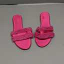 OYOANGLE Women's Fringe Trim Satin Open Toe Flat Slide Sandals Summer Casual Slip on Dressy Sandals  (8, Hot Pink)