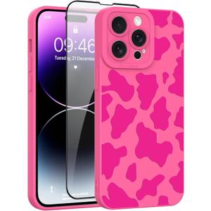 Case for iPhone 14 Pro Max Case Cow Print Pattern Hot Pink Design Tire Texture Non-Slip + Soft TPU Bumper Anti-Slip Ultra Thin Cover Protective Shockproof Case for iPhone 14 Pro Max