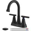 Bathroom Faucets for Sink 3 Hole, Hurran 4 inch Matte Black with Pop-up Drain and 2 Supply Hoses, Stainless Steel Lead-Free 2-Handle Centerset Faucet for Sink Vanity