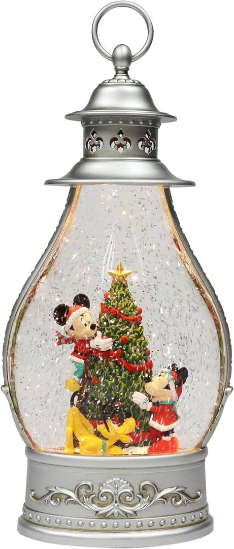 Disney Christmas Snow Globe Lantern with Mickey & Minnie LED Lighted Water Spinning Glitter Lantern Battery Operated Holiday Decoration (14 Tall) by Moments in Time