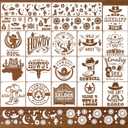 AFRITEE Western Cowboy Stencils for Painting - 20 Pieces Small Landscape Longhorn Skull Reusable Stencils for Painting on Wood, Country Music Beer Drawing Template DIY Home Wood Fence Rock Decoration