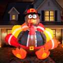 Joiedomi 6 FT Thanksgiving Inflatable Turkey Decorations, LED Light Up Turkey with Pilgrim Hat, Blow Up Decor for Thanksgiving Outdoor Decorations, Halloween Inflatable for Yard Garden